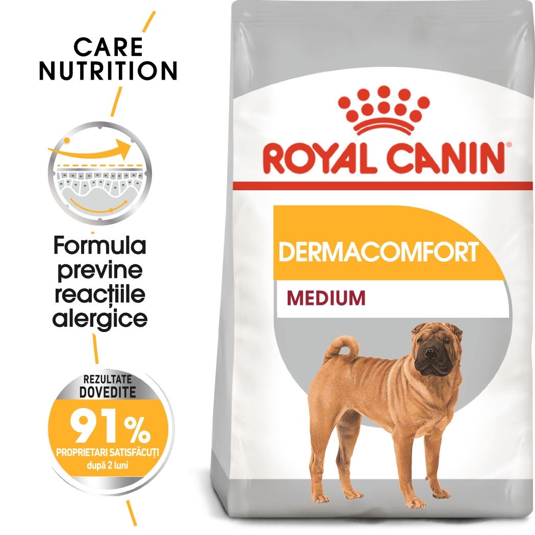 Royal Canin Medium Dermacomfort hrana uscata caine, prevenirea iritatiilor pielii Caine imagine 2022