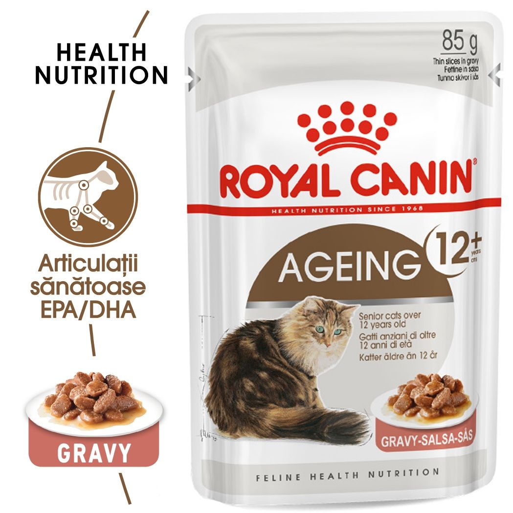 Royal Canin Ageing 12+, hrana umeda pisica senior in sos/ gravy, 85 g 12+