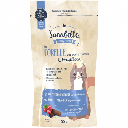 Recompense Pisici, Sanabelle Snack Cu Pastrav Si Merisor, 55 G