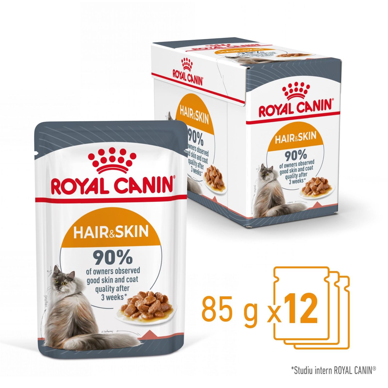Royal Canin Hair & Skin Care Adult Hrana Umeda Pisica, Piele/ Blana Sanatoase (aspic), 12x85 G
