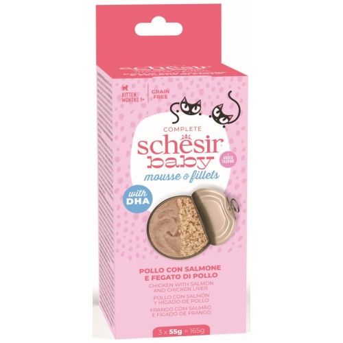 Schesir Baby Mouse & Filet Cat Pui si Somon, 3x55 g