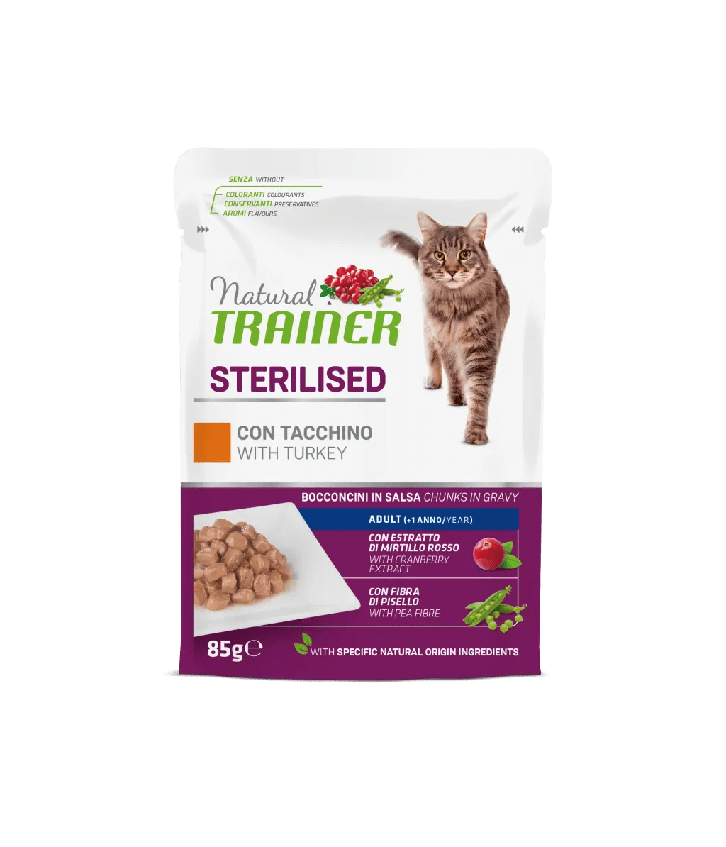 Natural Trainer, Pisica Adulta Sterilizata Cu Bucati De Curcan In Sos, 85 G