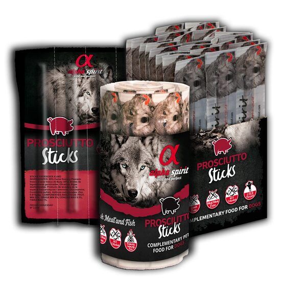 Sticks pentru câine Alpha Spirit, cu prosciutto, 16 buc