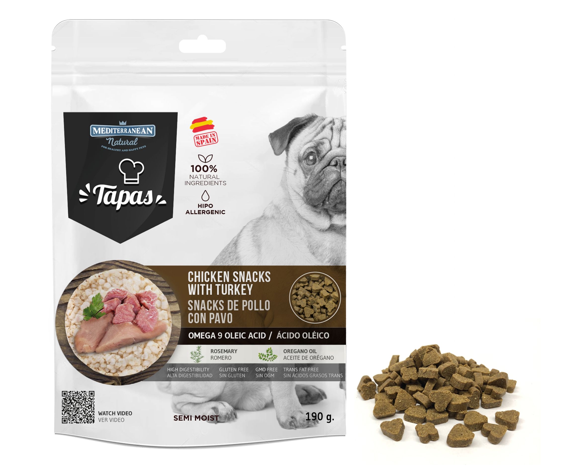Recompense Tapas Mediterranean Natural, Caini, Pui & Curcan, 190 g