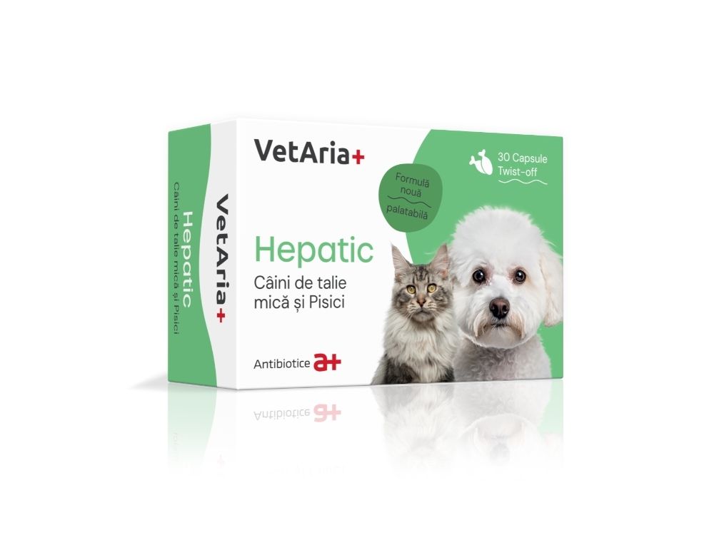 VetAria+ Hepatic Caini Talie Mica si Pisici 30 capsule Twist-off