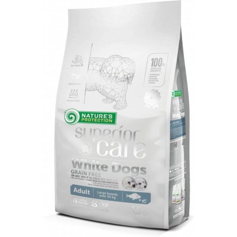 Nature's protection superior care white dogs grain free white fish adult large breeds, 1.5 kg