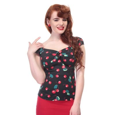 Collectif | Top Dolores 50s Kersen Print