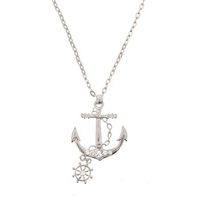 Foto van Zacharia | Halsketting met zilverkleurig anker met diamant en stuurwiel, sailorstijl