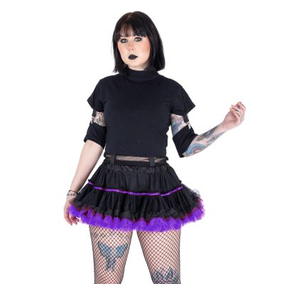 Foto van Poizen Industries | Gothic lolita mini tutu Sofra, zwart met paarse ruches