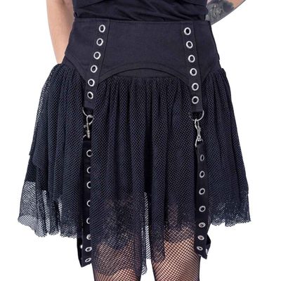 Foto van Poizen Industries | Punky mini rok Cybele van fishnet met gespen en banden