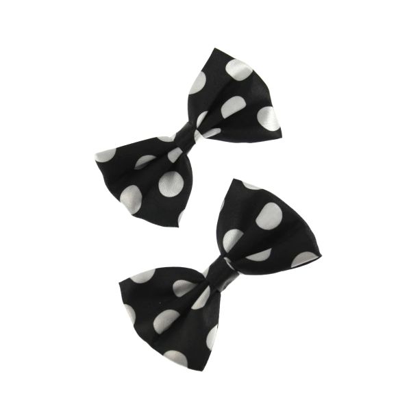 Zacharia | Paar, Zwarte grote polkadot strikjes op haarclips 
