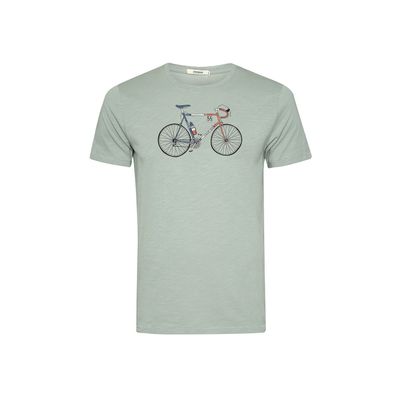 Green Bomb | T-shirt Bike Jacques, soft sage groen bio katoen