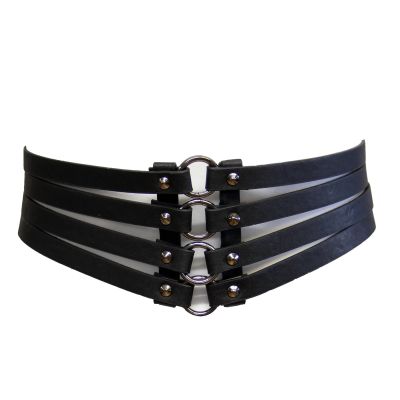 Foto van Zacharia | Gothic punk riem met elastiek, straps met ringen en studs