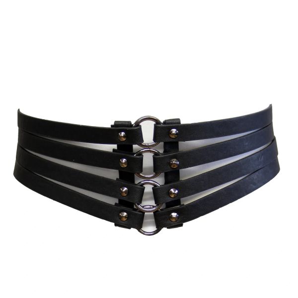 Zacharia | Gothic punk riem met elastiek, straps met ringen en studs