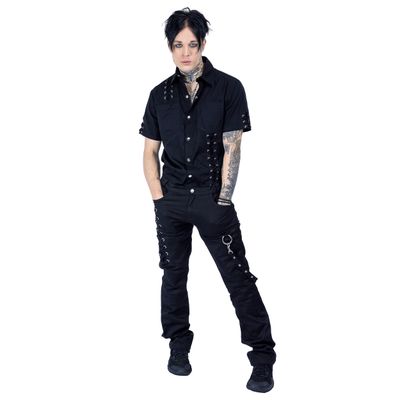Vixxsin | Punkrock broek Colley, zwart met veter detail en clip-band​