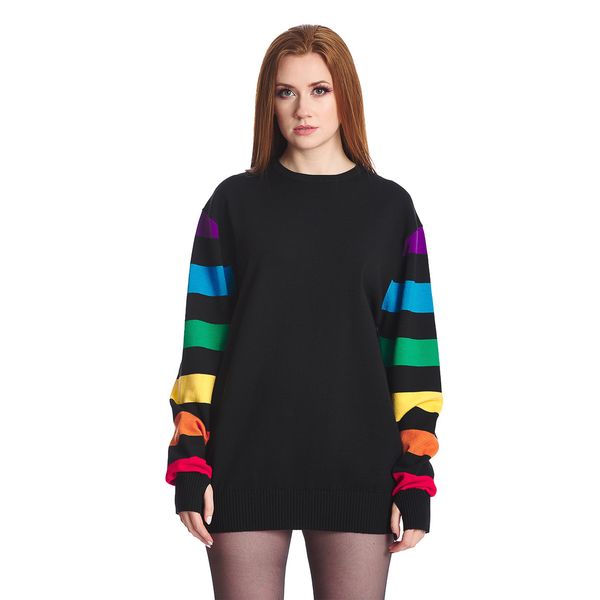 Banned | Zwarte trui jurk met regenboog mouwen