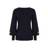 Afbeelding van Banned | Romantische blauwe trui Carla, met ballon mouwen en bloemen borduursels