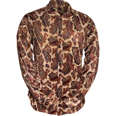Chenaski | Retro 70's overhemd, velvet Paisley grijs, blauw, bordeaux
