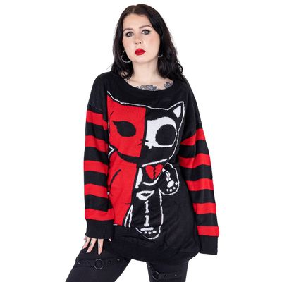 Foto van Cupcake Cult | Half dead cat jumper, zwart rood gestreept 