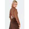 Afbeelding van Voodoo Vixen | Bruine Western style blouse met geruit borstpanel met rozen borduursel