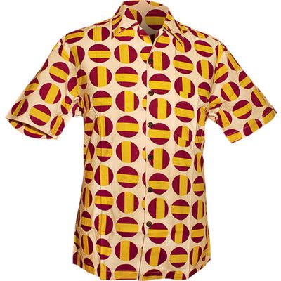 Chenaski | Overhemd korte mouw, Striped ball creme, geel aubergine
