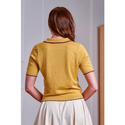Foto van Banned | Gele Cardigan Penny flower met korte mouw en bloemen borduursels, Queensize