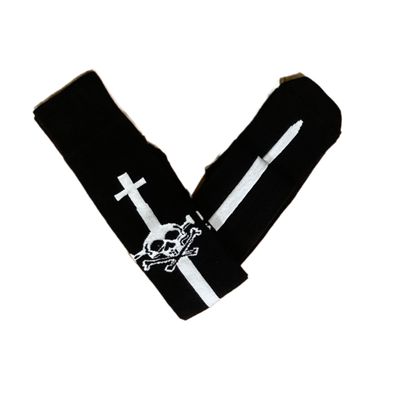 Foto van Flirt | Overknee sokken zwart met wit gothic zwaard, skull en bone