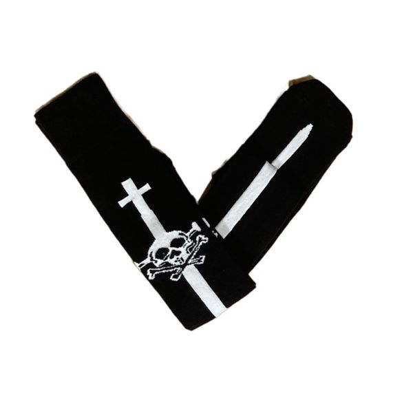 Flirt | Overknee sokken zwart met wit gothic zwaard, skull en bone