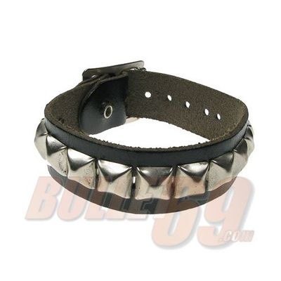 Bullet69 - Leren armband, 20mm - zwart met zilverkleurige kleine piramides-10mm