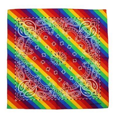 Foto van Zacharia | Bandana met regenboog strepen en zwart-wit paisley patroon 