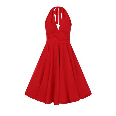 Hell Bunny | Jaren 40 jurk Monroe met halter-halslijn, rood swingmodel