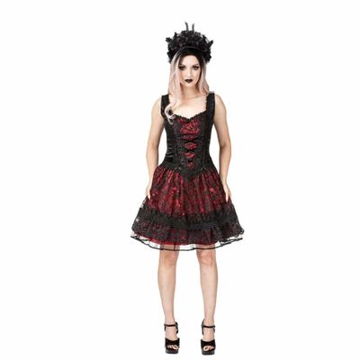 Foto van Sinister | Gothic Lolita mini-jurk Rosie, zwart kant met rood satijn