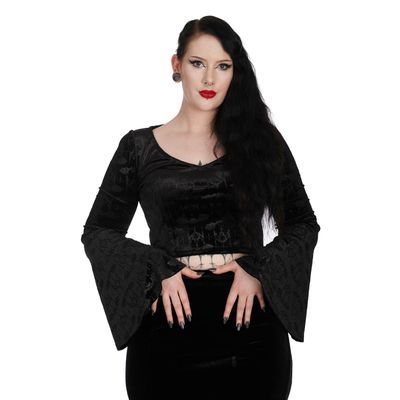 Foto van Banned | Gothic top, Voodoo lady gothic bat met trompet mouwen
