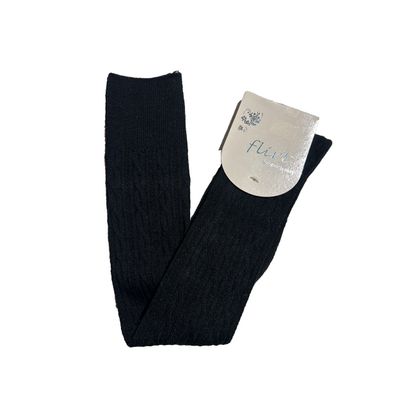 Foto van Flirt | Overknee sokken effen zwart met fijn kabelpatroon, wol
