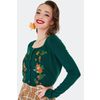 Afbeelding van Voodoo Vixen | Groene cardigan met vosjes en paddenstoeltjes borduursel 