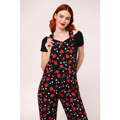 Foto van Hell Bunny | Ruimvallende Dungarees Apple Pie met appeltjes en madeliefjes print