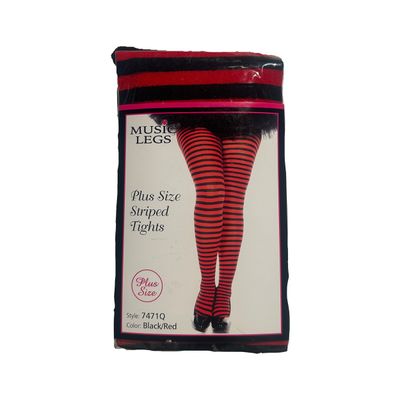 Foto van Music Legs | Zwarte rood gestreepte panty, smalle strepen -Queensize-