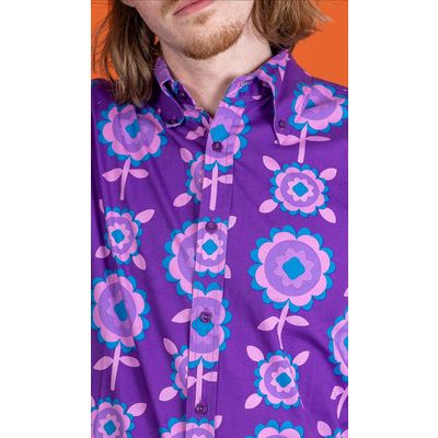 Foto van Run & Fly | Overhemd paarse retro bloemen, button down