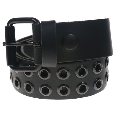Foto van Bullet69 | Zwarte leren riem 38mm met 2 rijen zwarte oogjes