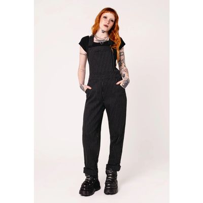 Foto van Hell Bunny | Ruimvallende Dungarees zwart met witte pinstripe