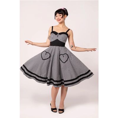Foto van Hell Bunny | Jaren 50 jurk Mel sweetheart halslijn, van een zwart wit gingham ruitje