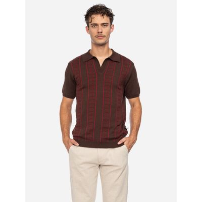 Foto van ATO Berlin | Polo Charles, bio katoen, bruin rood jacquard bloem