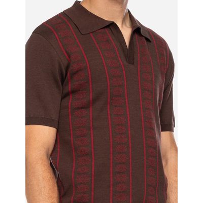 Foto van ATO Berlin | Polo Charles, bio katoen, bruin rood jacquard bloem