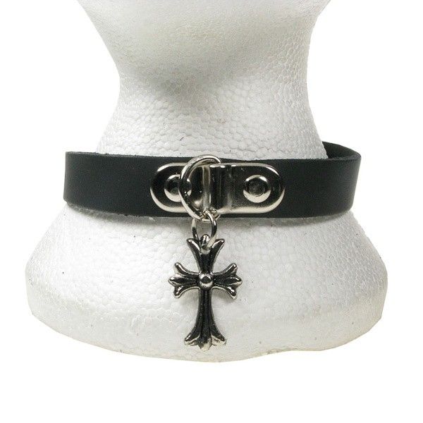 Bullet69 | Choker van zwart leer met D-ring en kruis