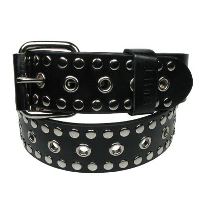Foto van Bullet69 | Zwarte PVC riem 38mm met metalen oogjes en klinknagels