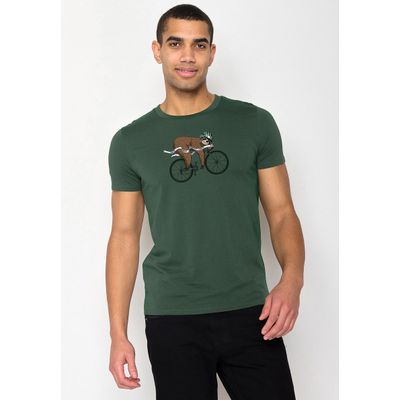 Foto van Green Bomb | T-shirt Bike finish sloth, bottle groen bio katoen