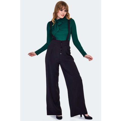 Foto van Voodoo Vixen | Zwarte high waisted broek met bretels 