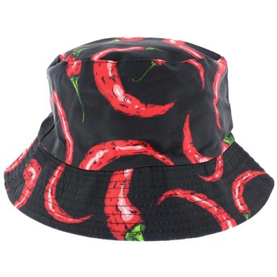 Foto van Zacharia | Bucket hat, zwart met chilipepers