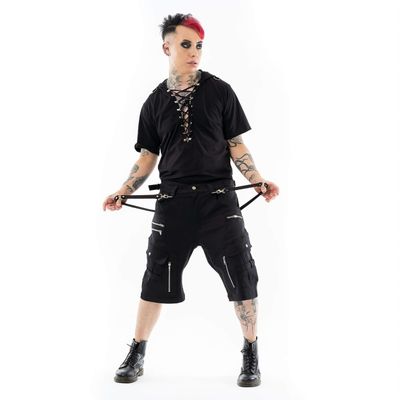 Foto van Vixxsin | Industrial korte broek Sydney zwart met ritsen, straps en zakken