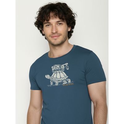 Foto van Green Bomb | T-shirt Turtle Walk, blauw pine bio katoen